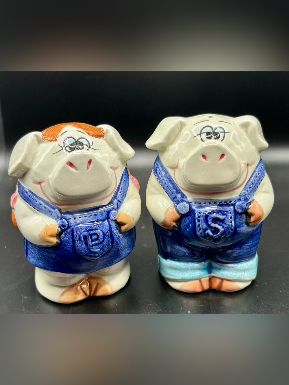 Vintage 1980 Enesco Pig County Fair Ceramic Salt Pepper Shakers Set
